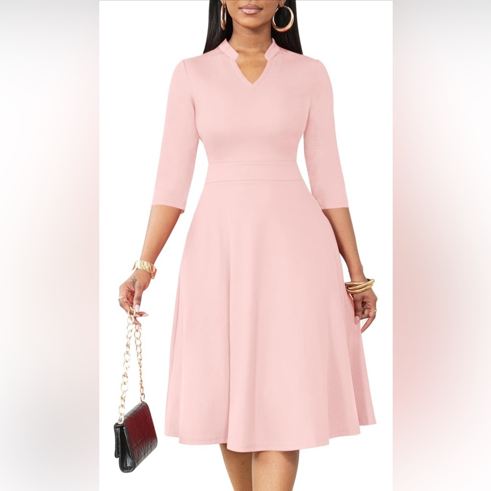 Nmoder Blush Pink Fit & Flare Midi Dress